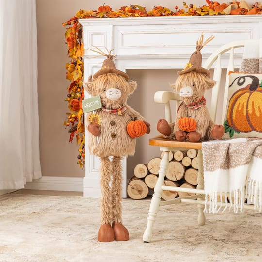Glitzhome® 17.75" Fall Fabric Highland Cow Shelf Sitter
